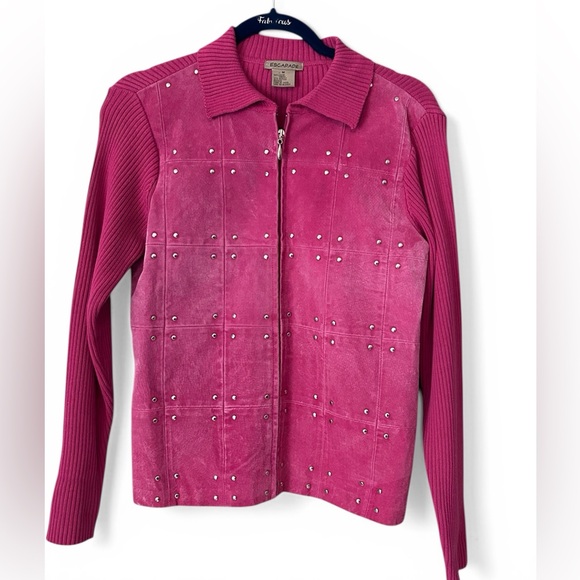 Escapade Jackets & Blazers - Escapade Studded Suede Knit Pink Jacket Sweater Size M